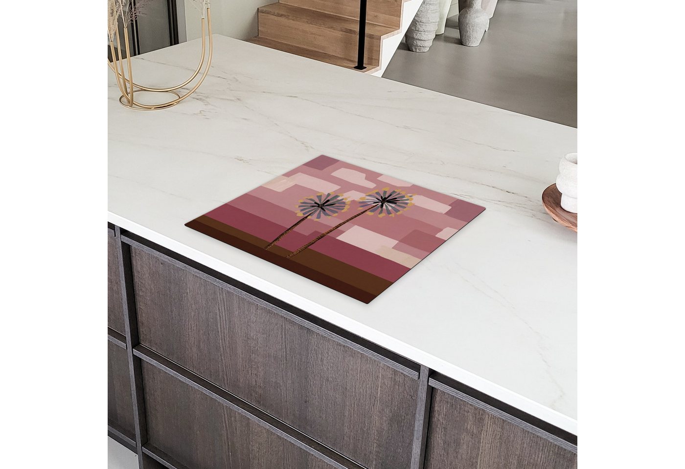 MuchoWow Herd-Abdeckplatte Illustration - Blumen - Flachland - Abstrakt, Vinyl, (1 tlg), Ceranfeldabdeckung Küche, Herdabdeckplatte Einteilig, 60x52 cm Bild 3