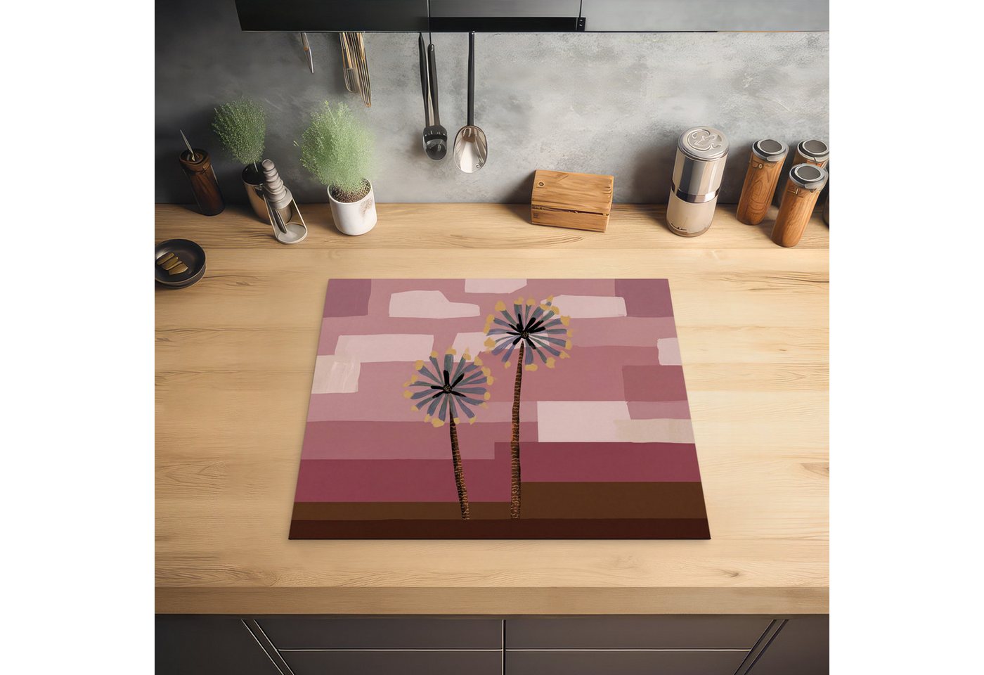 MuchoWow Herd-Abdeckplatte Illustration - Blumen - Flachland - Abstrakt, Vinyl, (1 tlg), Ceranfeldabdeckung Küche, Herdabdeckplatte Einteilig, 60x52 cm Bild 4