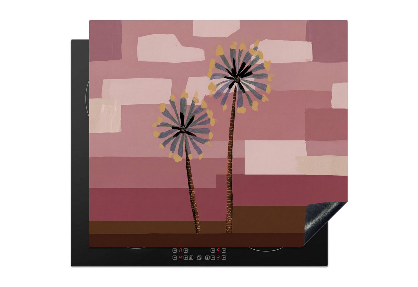 MuchoWow Herd-Abdeckplatte Illustration - Blumen - Flachland - Abstrakt, Vinyl, (1 tlg), Ceranfeldabdeckung Küche, Herdabdeckplatte Einteilig, 60x52 cm Bild 5