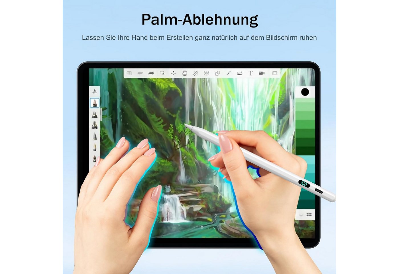 ibettertec Eingabestift Eingabestift Stift für iPad 2018-2026 mit USB-C Schnellladeleistung (Packung, für iPad Pro13"/12,9"/11"/iPad6-11.Gen/mini5-7/Air3-5,M2-M4) Handflächenerkennung, Neigungserkennung, LED-Ladestandsanzeige