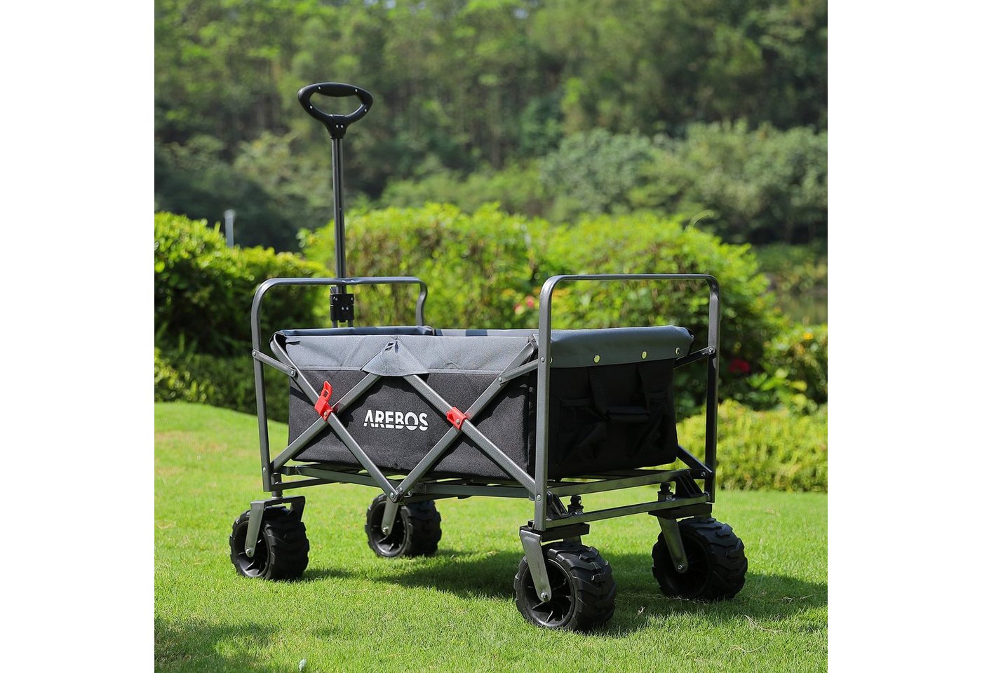 Arebos Bollerwagen faltbar mit 100 kg Tragkraft – Transportkarre für Garten & Freizeit (Teleskopstange), bis zu 100 Kg