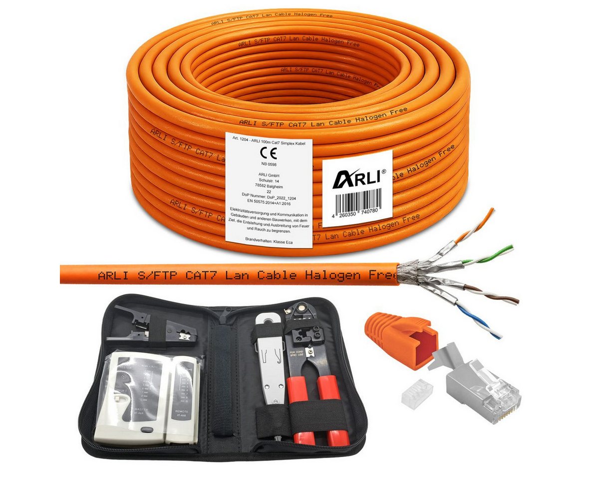 ARLI ARLI Verlegekabel Cat7 100 m + Werkzeugset + 20 RJ45 Netzwerkstecker Installationskabel, RJ45 Netzwerkstecker, Netwerkkabel (10000 cm), Halogenfrei Bild 5