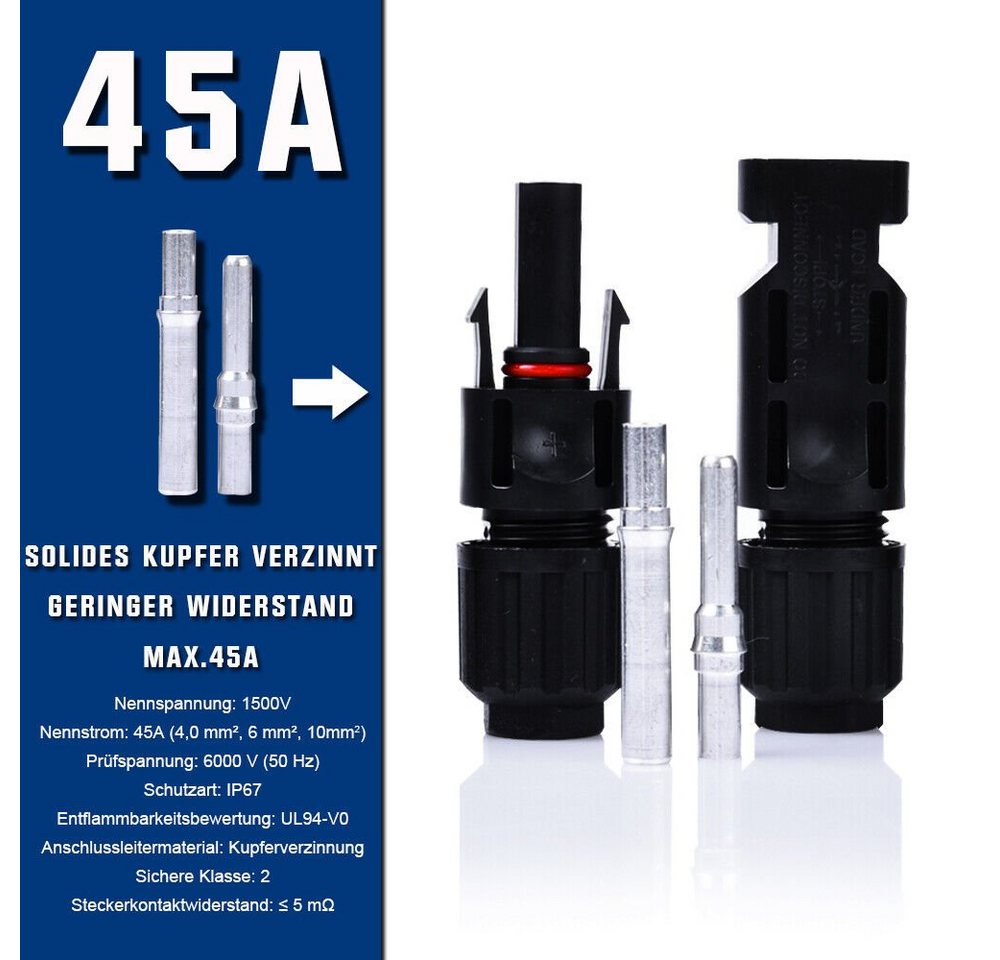 XERSEK Solarkabel 4mm² 6mm² 10mm² Verbindungskabel mit Solarstecker Solarkabel, 1500V IP67 Wasserdichte PV-Kabel, (5000 cm) Bild 5