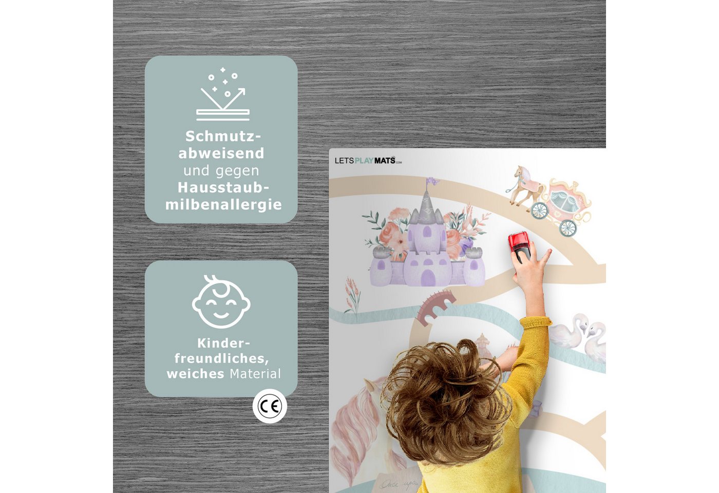 LetsPlaymats Spielmatte Prinzessin - Schloss - Blumen - Einhorn - Mädchen, Krabbeldecke, Jungen, Mädchen, Babymatte, Spielunterlage, 105x70 cm