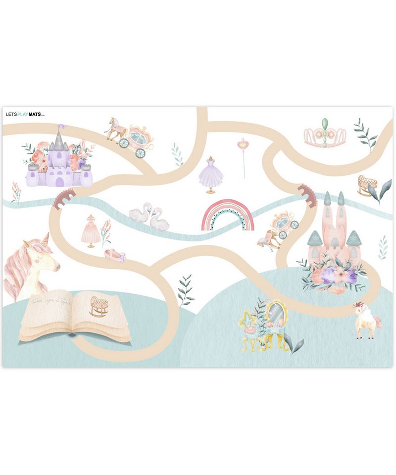 LetsPlaymats Spielmatte Prinzessin - Schloss - Blumen - Einhorn - Mädchen, Krabbeldecke, Jungen, Mädchen, Babymatte, Spielunterlage, 105x70 cm Bild 2