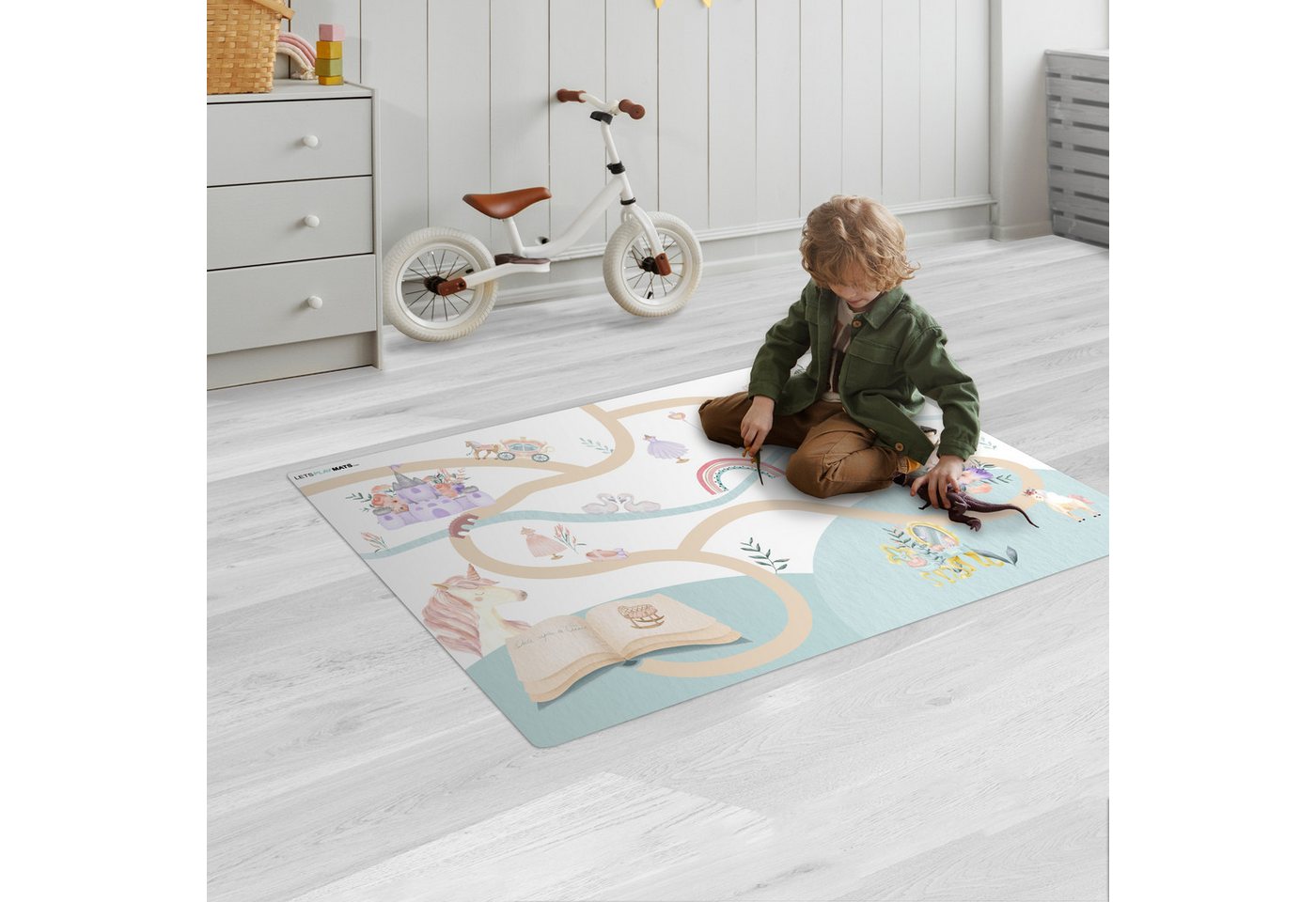 LetsPlaymats Spielmatte Prinzessin - Schloss - Blumen - Einhorn - Mädchen, Krabbeldecke, Jungen, Mädchen, Babymatte, Spielunterlage, 105x70 cm Bild 4