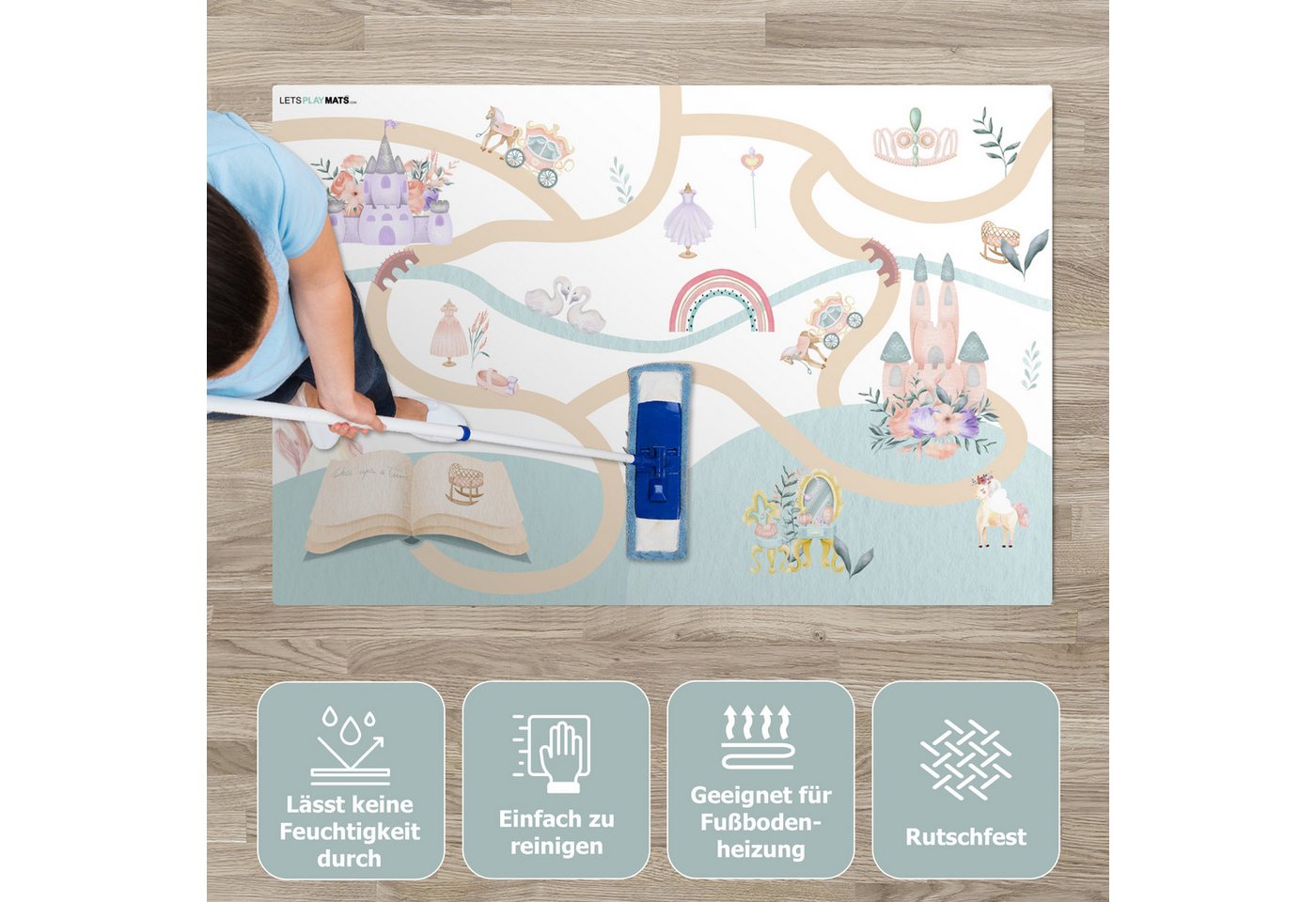 LetsPlaymats Spielmatte Prinzessin - Schloss - Blumen - Einhorn - Mädchen, Krabbeldecke, Jungen, Mädchen, Babymatte, Spielunterlage, 105x70 cm Bild 5