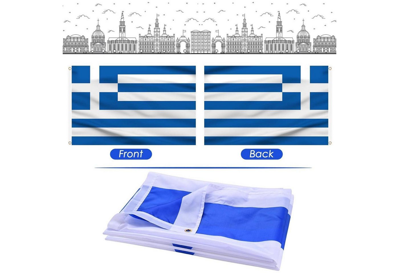 LuxusKollektion Flagge Flagge Griechenland 90x150cm Messingösen 1 Stück Griechenland Flagge