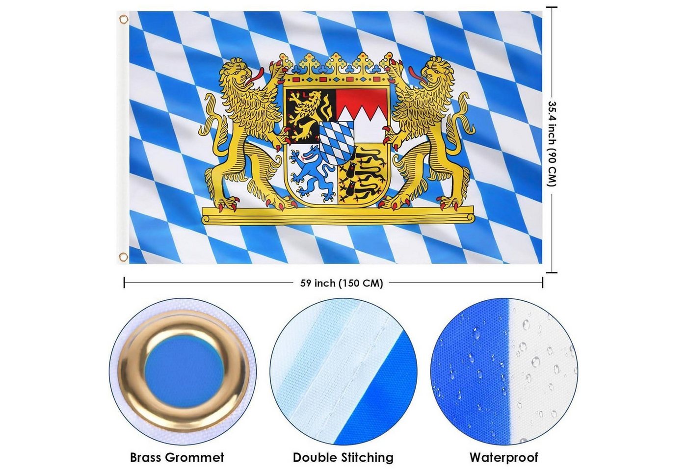 LuxusKollektion Flagge Flagge Bayern 150x90cm Oktoberfest Messingösen 1 Stück Bayern Flagge Bild 2