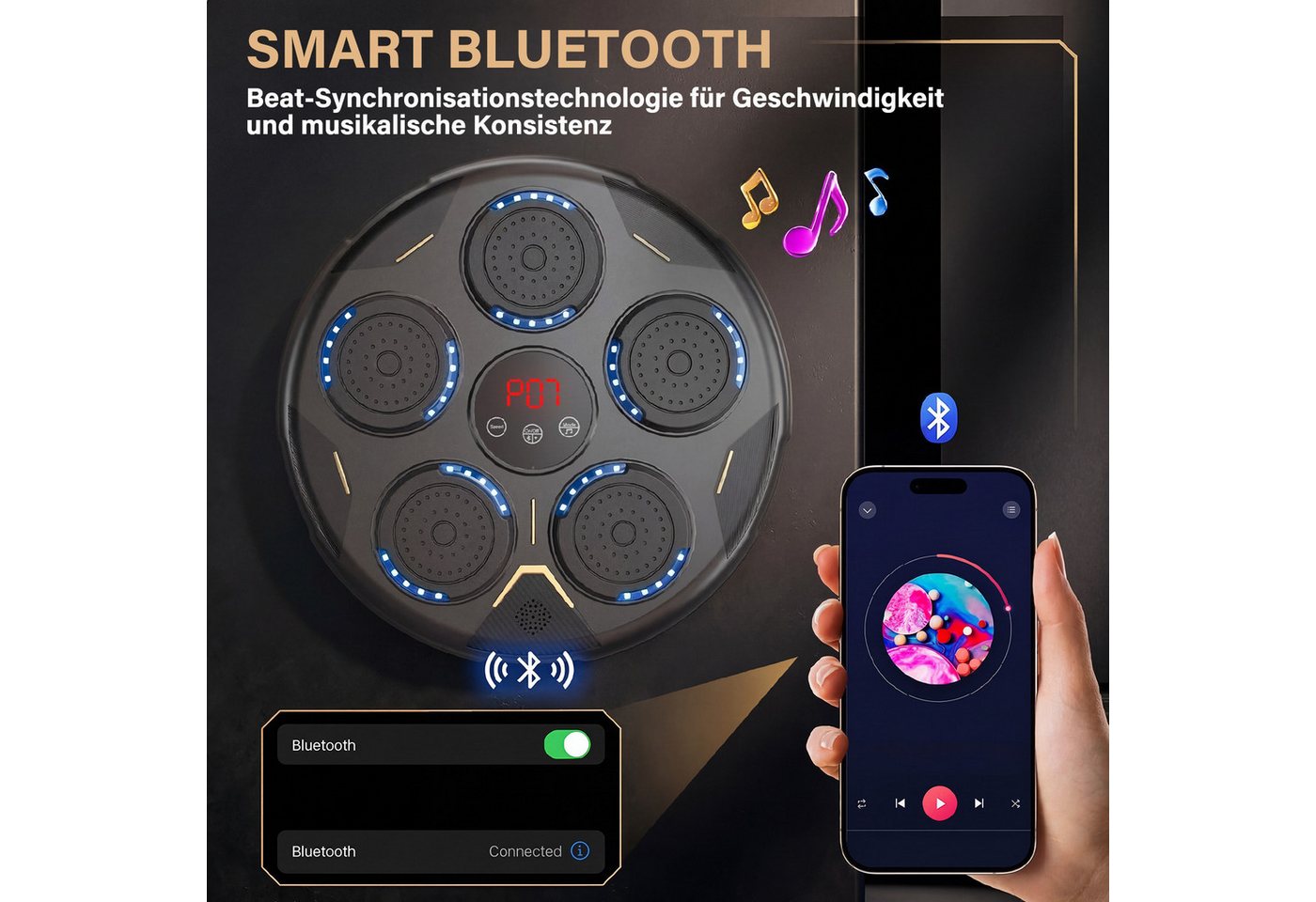MOPUEA Boxstation Wandmontierte LED Boxmaschine Wand Boxtrainingsgerät Musik-Boxmaschine (mit Bluetooth, Musik & Licht, 1-tlg), Intelligentes Box-Trainingsgerät für die Familie, inkl. Handschuhe Bild 5