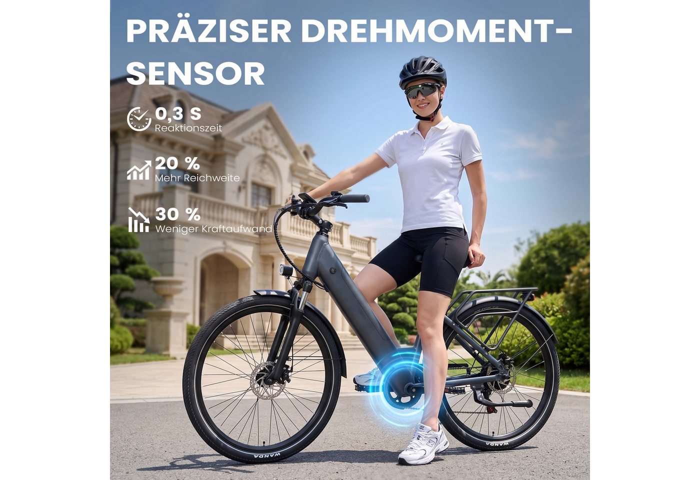Vankel E-Bike Cityrad 28 Zoll E-Fahrrad Damen u. Herren 720WH Pedelec 48V 15AH 140km E-bikes, Kettenschaltung, Heckmotor, 720 Wh, Stadt-E-Fahrrad mit 28" Reifen, Drehmomentsensor verstellbarem Lenker Bild 2