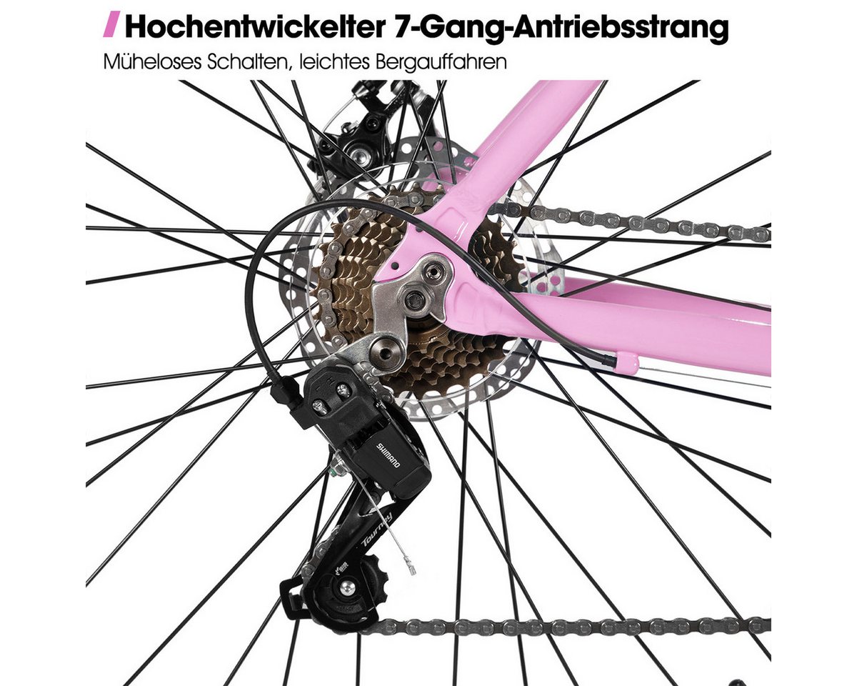 HILAND Cityrad 700C Damen Cityrad Alu 7-Gang Schaltung Scheibenbremsen Pendlerrad, 7-Gang, mit Schutzblechen, Gepäckträger, Mechanische Scheibenbremse
