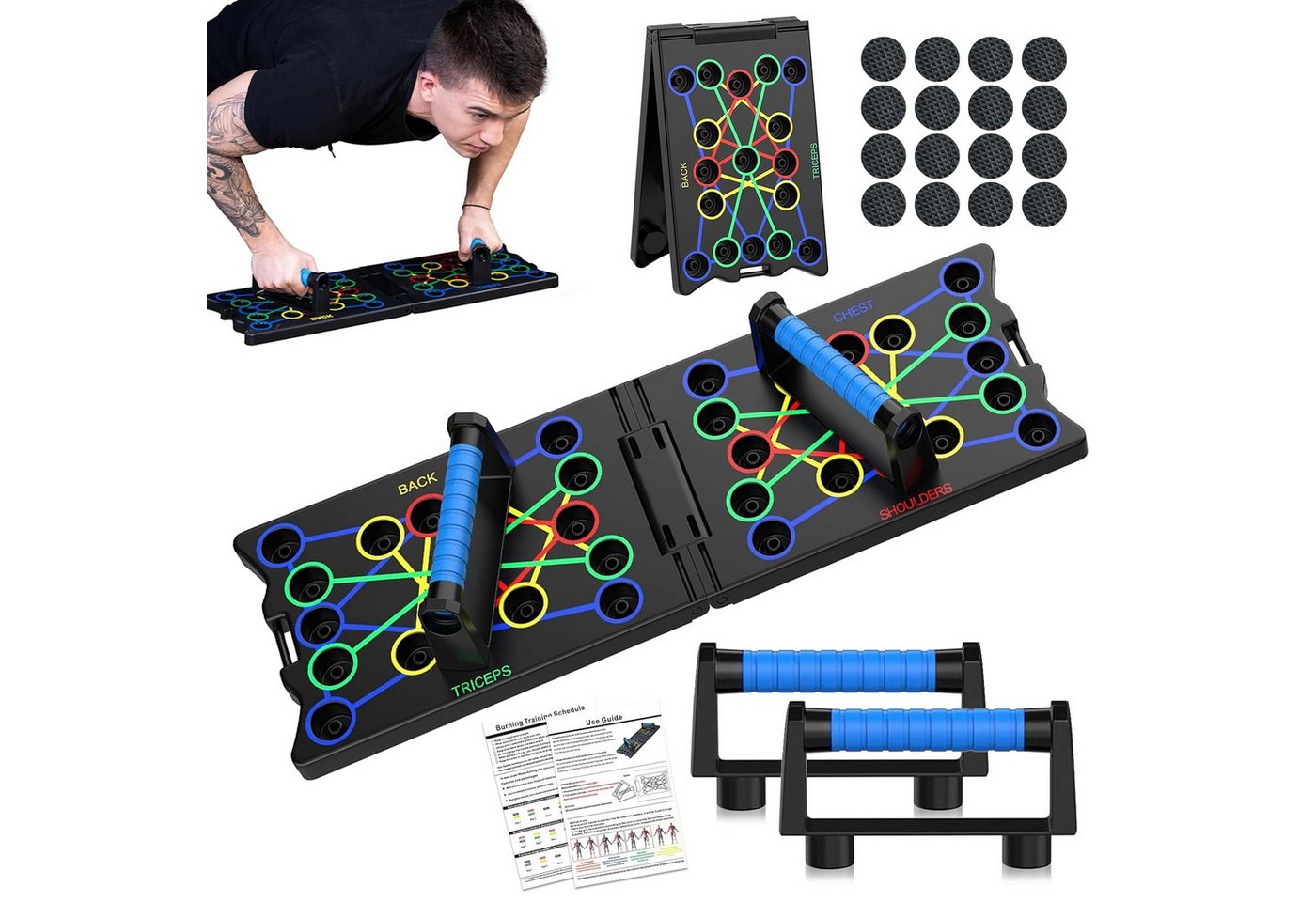 Kityhome Liegestützgriffe Klappbares Push Up Board, 17 Positionen, 300 kg, rutschfest, 17 Griffpositionen,Trainiert Brust, Schultern, Rücken & Trizeps Bild 2
