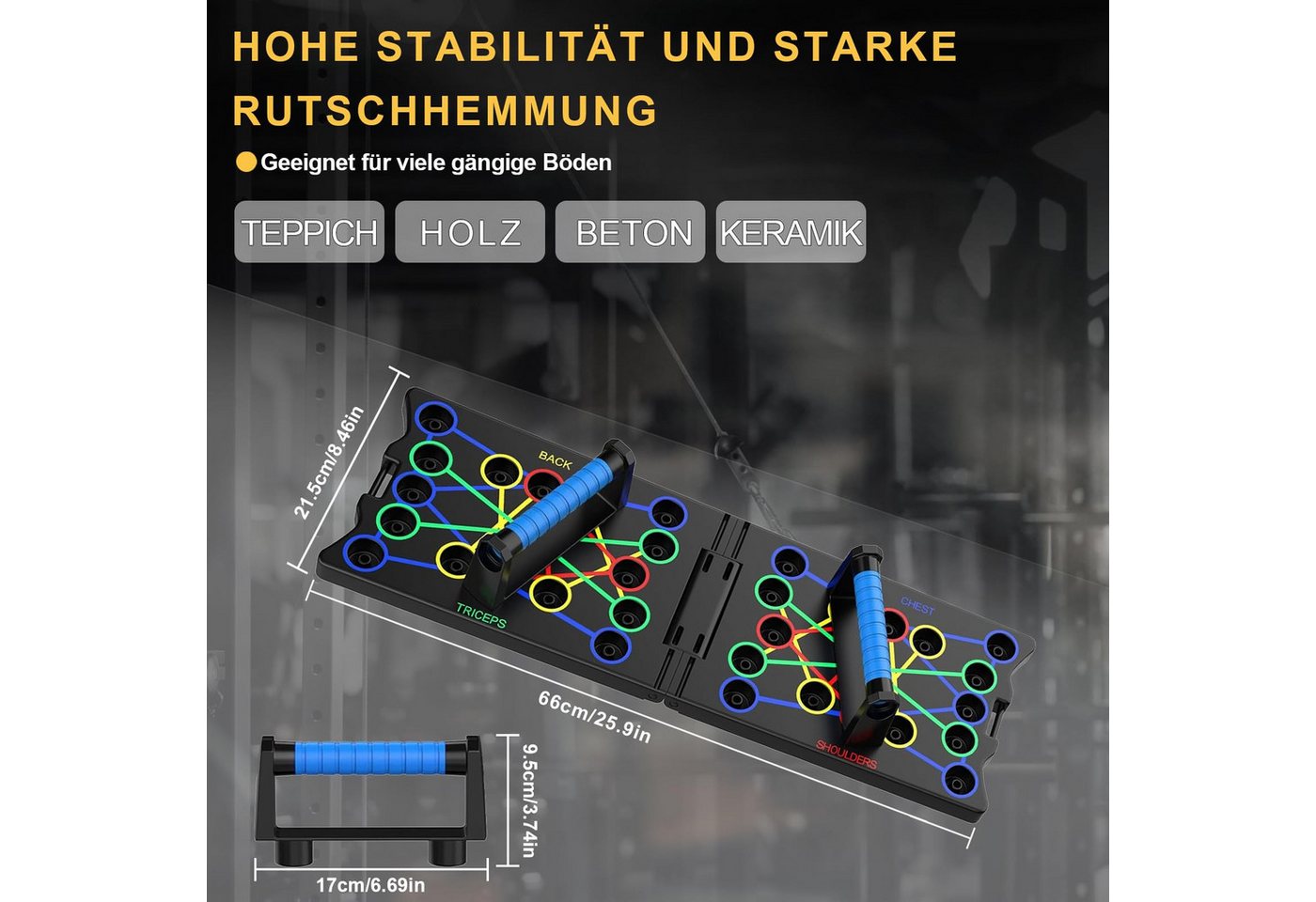 Kityhome Liegestützgriffe Klappbares Push Up Board, 17 Positionen, 300 kg, rutschfest, 17 Griffpositionen,Trainiert Brust, Schultern, Rücken & Trizeps Bild 3