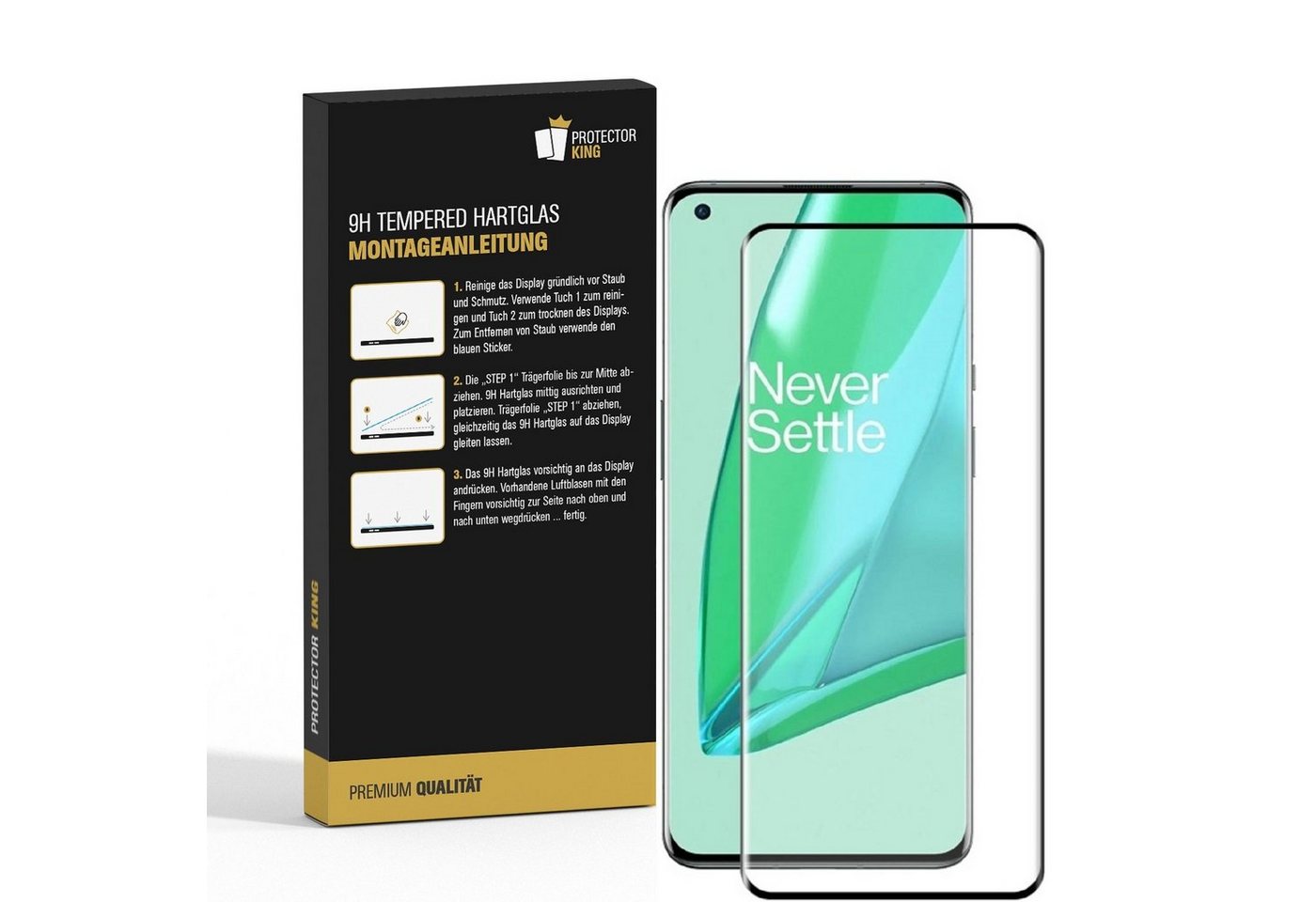 Protectorking Schutzfolie 1x 9H Hartglas für OnePlus 9 Pro FULL CURVED Panzerfolie Displayschutz, (1-Stück), Displayschutzglas, Schutzglas Echtglas Tempered 9H Härte HD-KLAR
