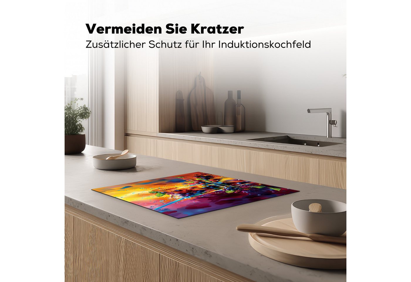 MuchoWow Herd-Abdeckplatte Cocktail - Obst - Farbenfroh - Modern, Vinyl, (1 tlg), Cerankochfeld Abdeckung, Herd Abdeckplatten Vinyl, 58.3x51.3 cm