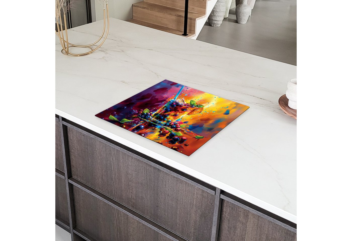 MuchoWow Herd-Abdeckplatte Cocktail - Obst - Farbenfroh - Modern, Vinyl, (1 tlg), Cerankochfeld Abdeckung, Herd Abdeckplatten Vinyl, 58.3x51.3 cm Bild 2