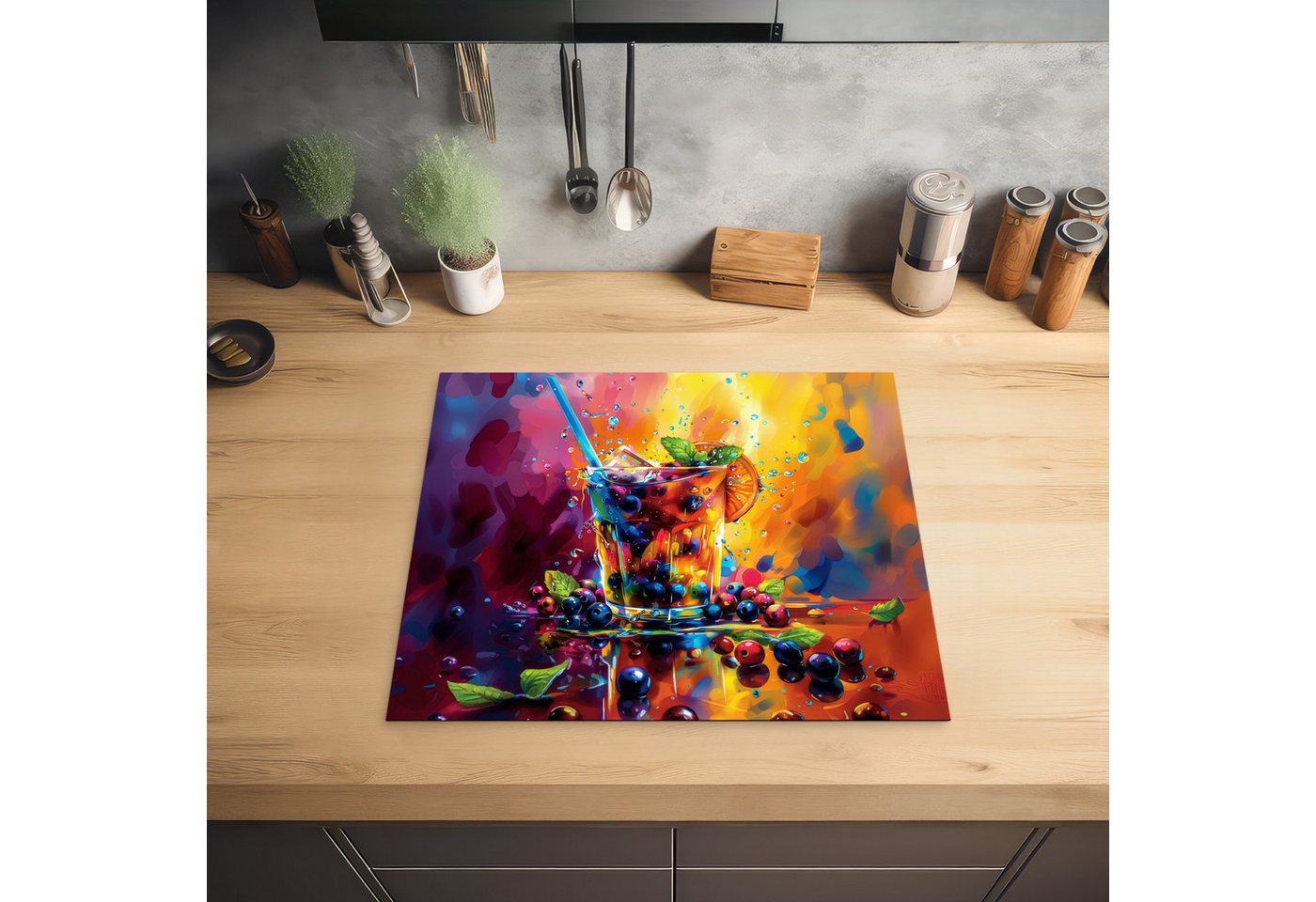 MuchoWow Herd-Abdeckplatte Cocktail - Obst - Farbenfroh - Modern, Vinyl, (1 tlg), Cerankochfeld Abdeckung, Herd Abdeckplatten Vinyl, 58.3x51.3 cm Bild 3