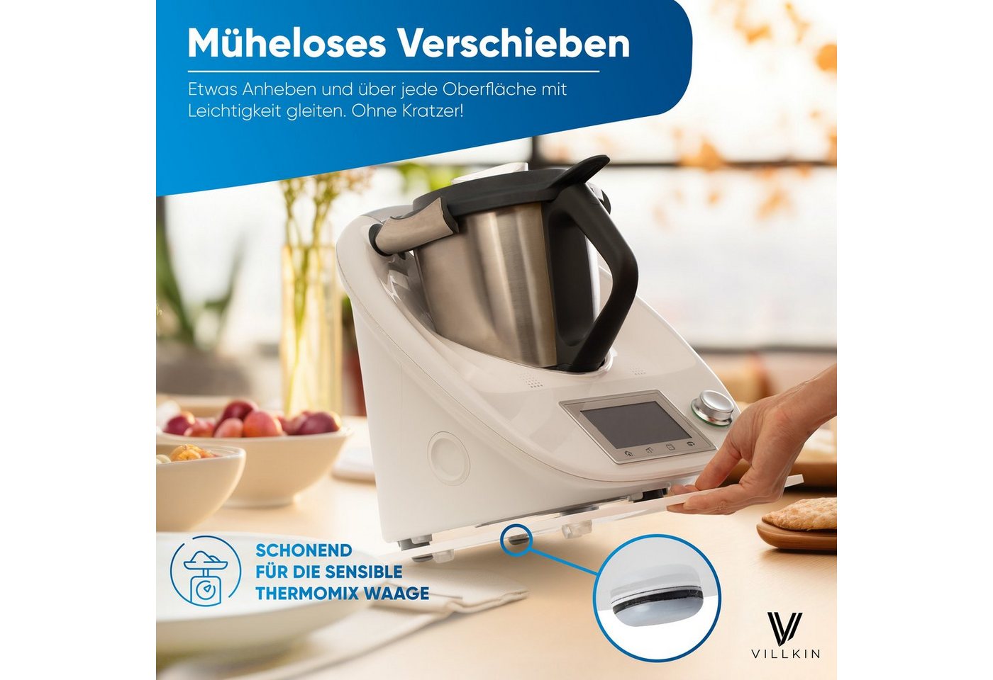 Villkin Küchenmaschinen Zubehör-Set, Gleitbrett, Gleitunterlage für Thermomix, Ablageregal, Zubehör für Thermomix, (grau, schwarz, transparent, weiß) Bild 2