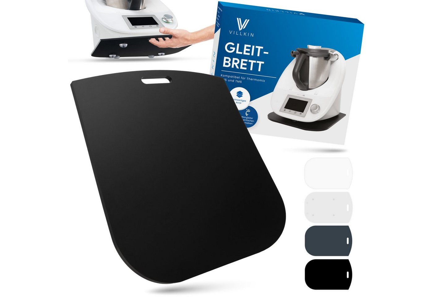 Villkin Küchenmaschinen Zubehör-Set, Gleitbrett, Gleitunterlage für Thermomix, Ablageregal, Zubehör für Thermomix, (grau, schwarz, transparent, weiß) Bild 4