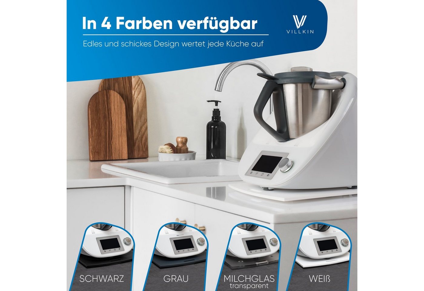 Villkin Küchenmaschinen Zubehör-Set, Gleitbrett, Gleitunterlage für Thermomix, Ablageregal, Zubehör für Thermomix, (grau, schwarz, transparent, weiß) Bild 5