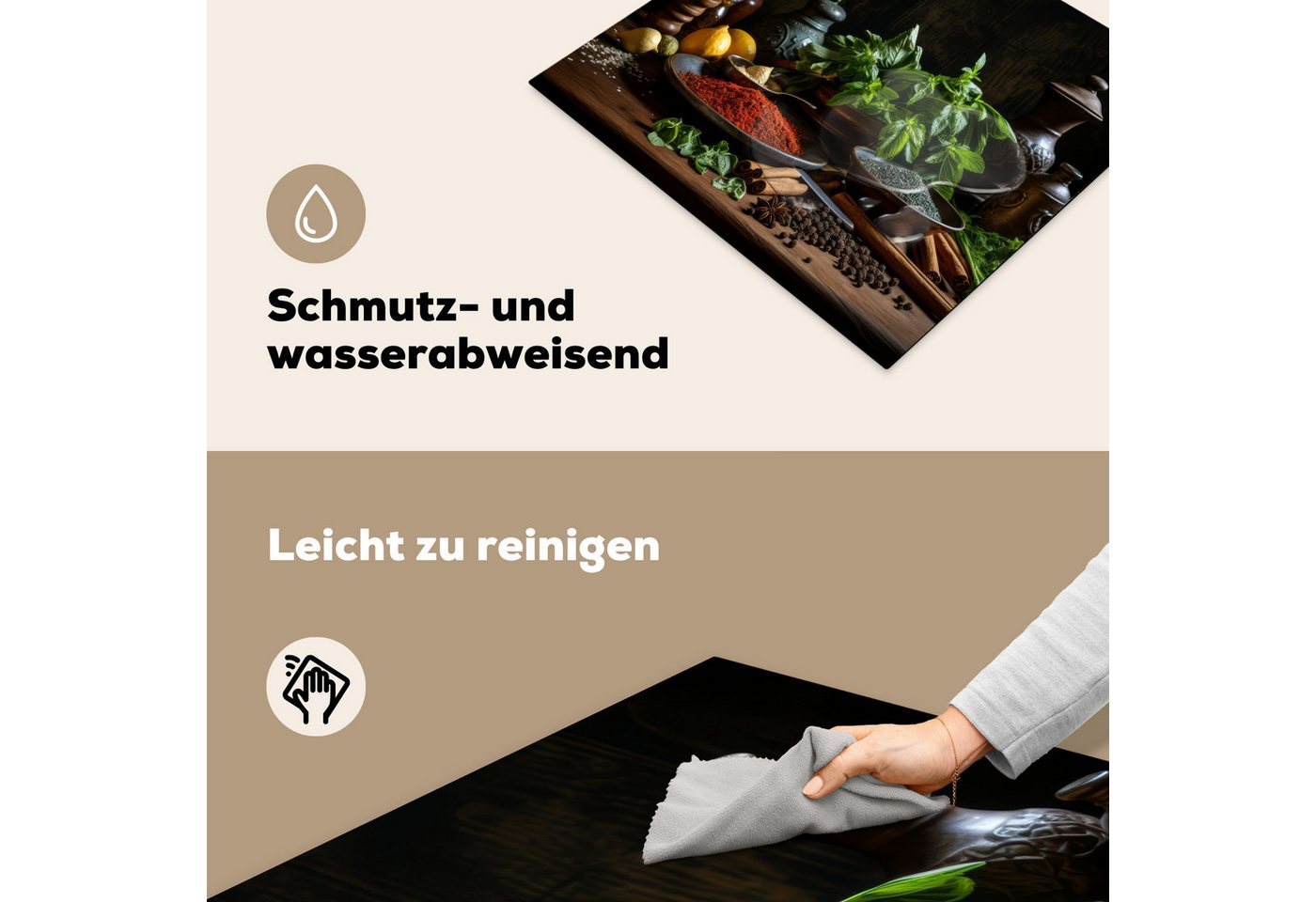 MuchoWow Herd-Abdeckplatte Stilleben - Kräuter - Schwarz, Vinyl, (1 tlg), Abdeckplatte für Ceranfeld, Herd Inductionsmatte, 57.6x51.6 cm Bild 2