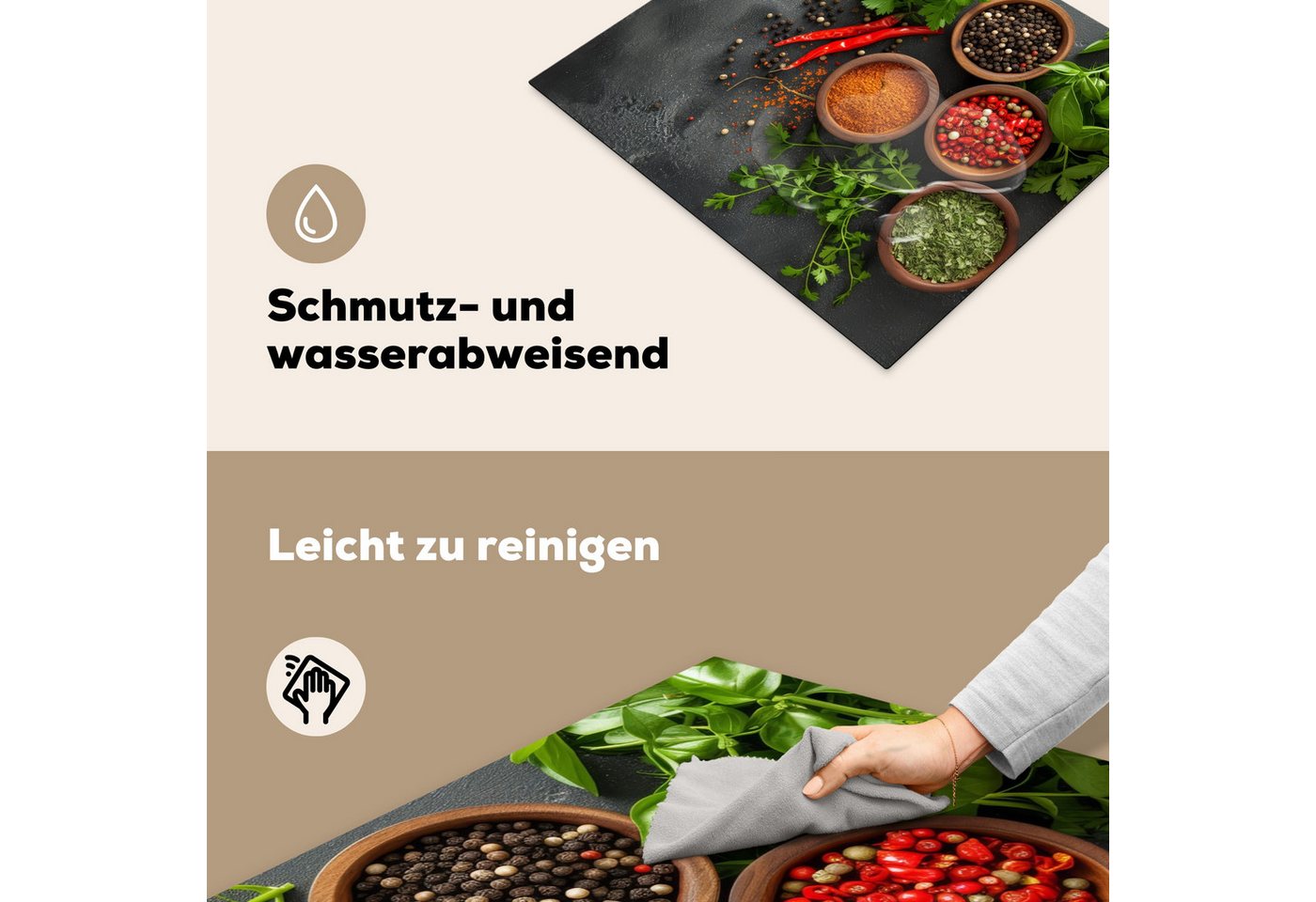 MuchoWow Herd-Abdeckplatte Kräuter - Paprika - Betonoptik/print, Vinyl, (1 tlg), Ceranfeldabdeckung Küche, Herdabdeckplatte Einteilig, 60x52 cm Bild 4