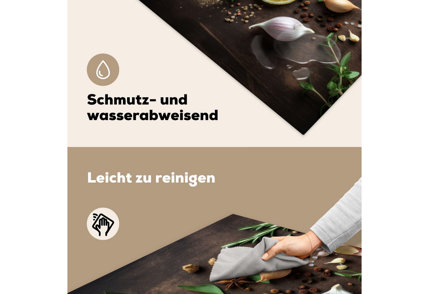 MuchoWow Herd-Abdeckplatte Kräuter - Zitrone - Früchte - Holzdruck, Vinyl, (1 tlg), Cerankochfeld Abdeckung, Herd Abdeckplatten Vinyl, 58x59 cm Bild 2