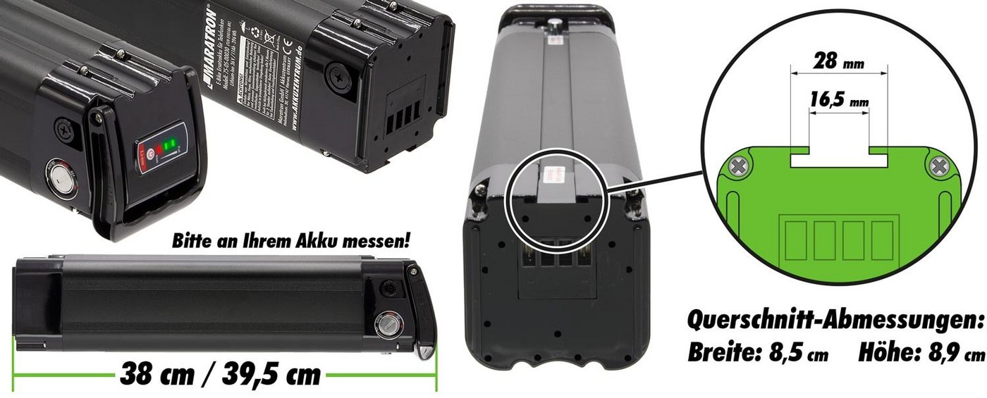 Maratron 36V Ersatz- E-Bike Akku 10,4Ah (1 St), für TELEFUNKEN Multitalent, ZÜNDAPP Z510, Z517 uvm. Länge 39,5 cm Bild 3
