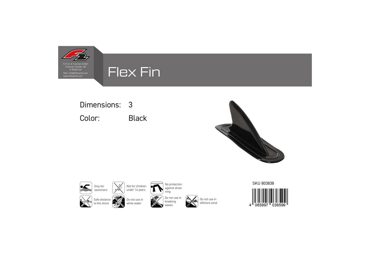 F2 SUP-Finne F2 Finne Flex Fin 3" Schwarz