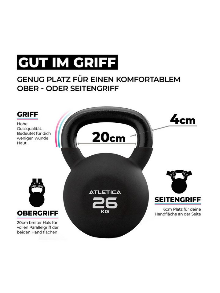 ATLETICA Kettlebell 4kg-32kg, TÜV geprüft auf Schadstoffe