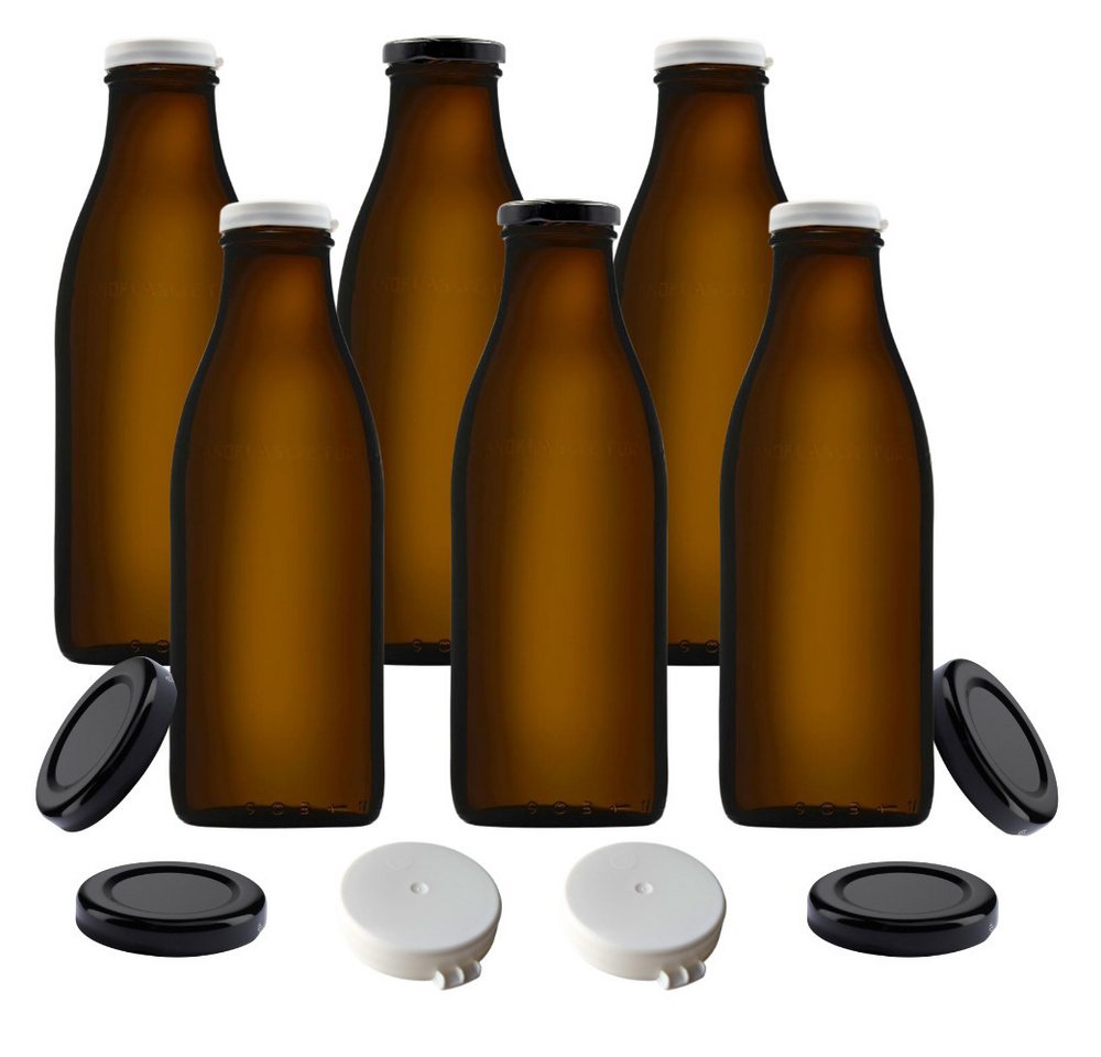 mikken Trinkflasche 6x Milchflasche 1,0 L Braunglas mit Ersatzdeckel, 1 L, inkl. Beschriftungsetiketten Bild 3