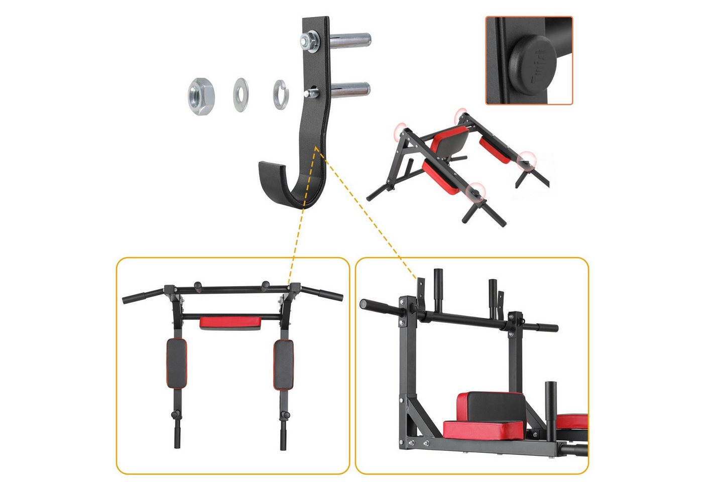 TLGREEN Klimmzugstange zur Wandmontage, Multifunktionale Pull-Up-Bar (Trainingsstange Dip-Station für das Training zu Hause), Power Tower Trainingsgewicht bis zu 200kg Bild 4