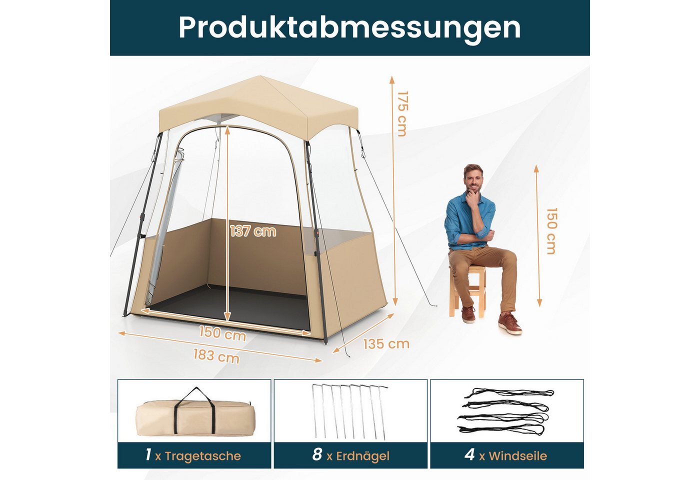 COSTWAY Wurfzelt, Personen: 3, Pop-Up-Campingzelt mit Tragetasche, PVC Bild 5