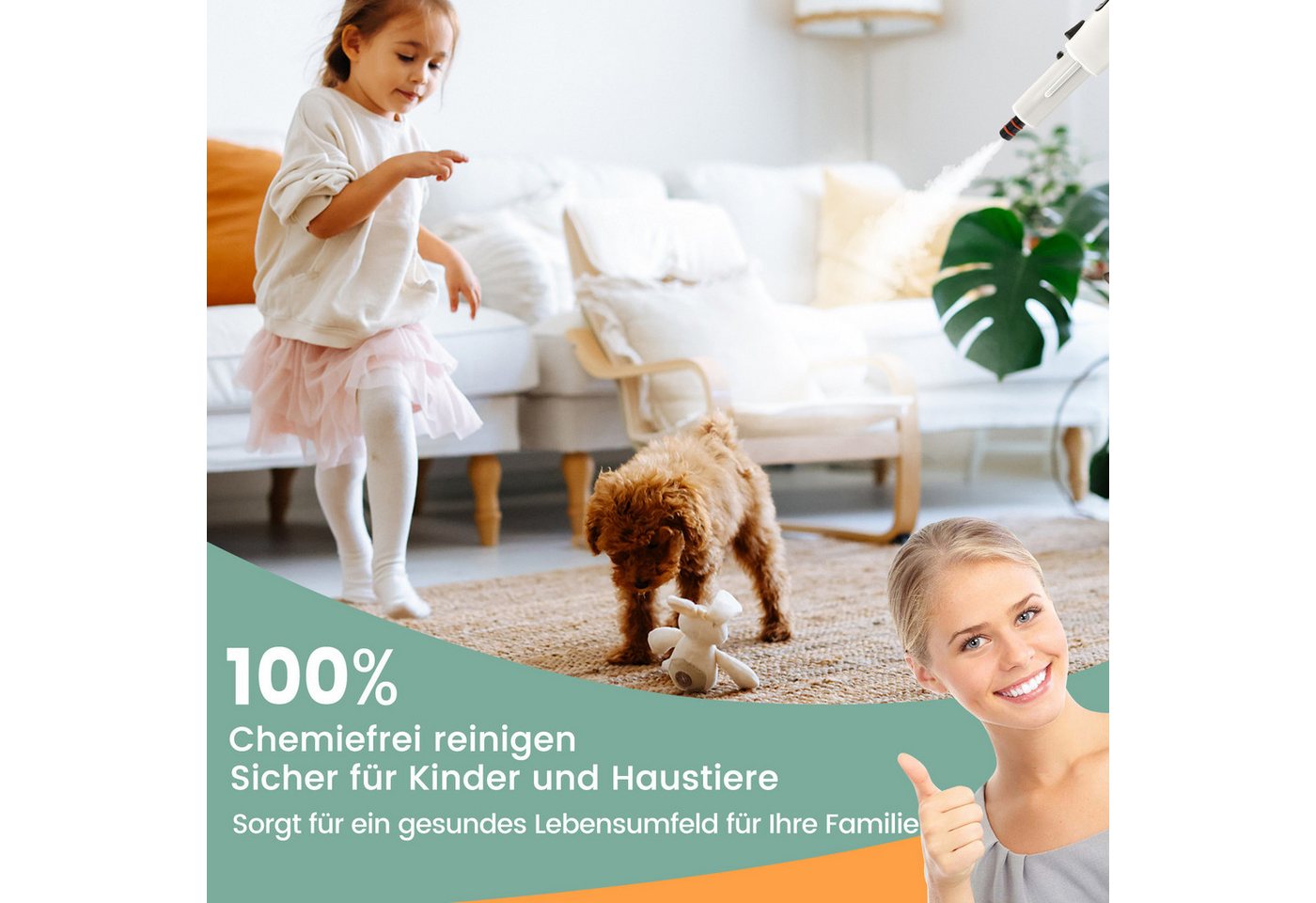 COSTWAY Dampfreiniger, 1400 W, 2 Bar, 125℃, Handgerät mit 14 Zubehörteilen Bild 4