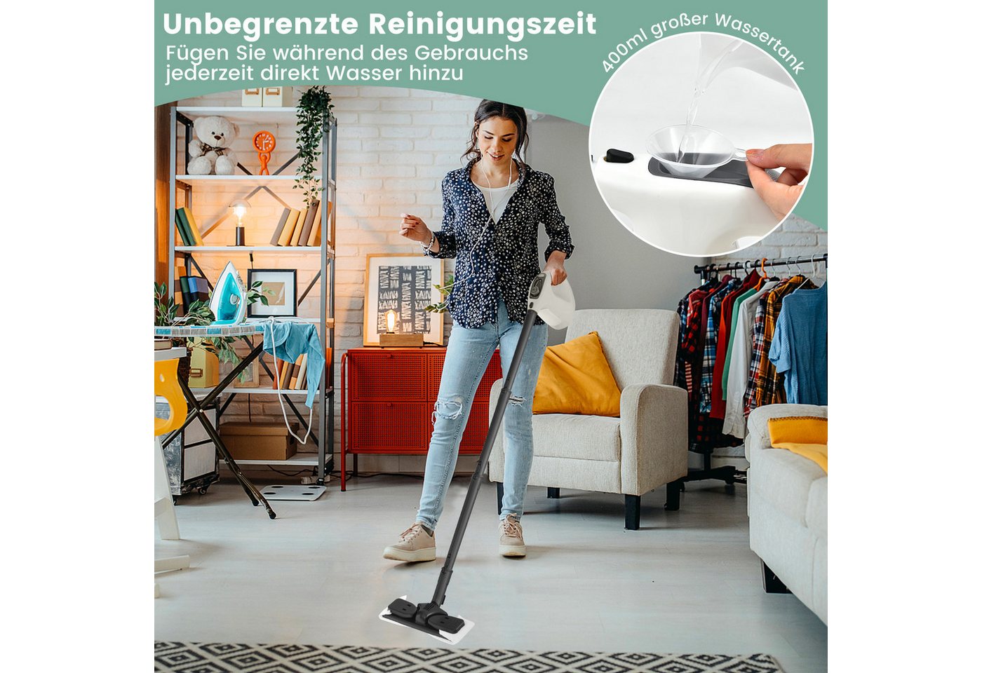 COSTWAY Dampfreiniger, 1400 W, 2 Bar, 125℃, Handgerät mit 14 Zubehörteilen Bild 5