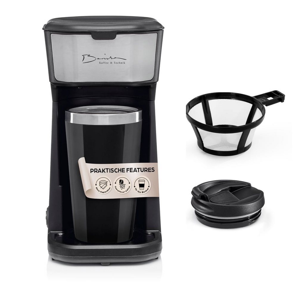 Barista Filterkaffeemaschine Barista Single-Kaffeemaschine 450W schwarz mit To-Go Becher, 0.4l Kaffeekanne, Coffee to go Maschine - tragbare Kaffeemaschine, Reise-Kaffeemaschine Bild 3