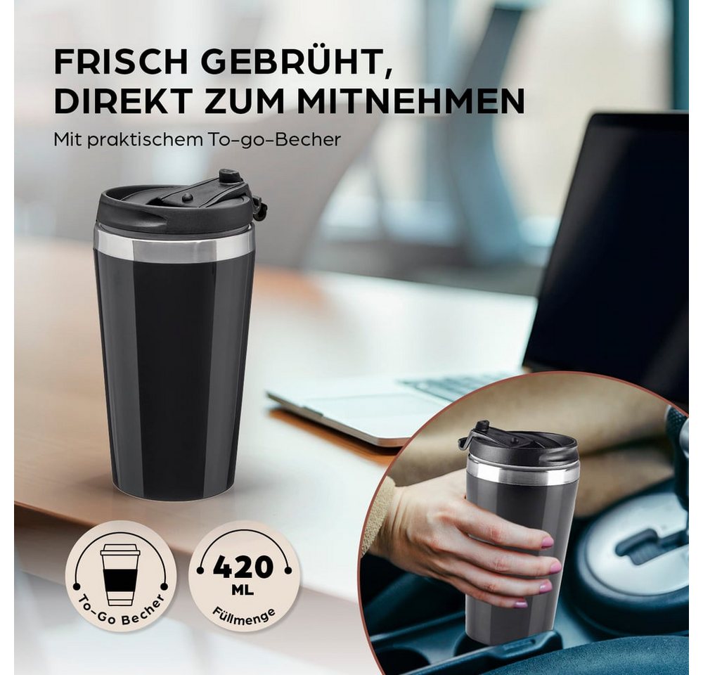 Barista Filterkaffeemaschine Barista Single-Kaffeemaschine 450W schwarz mit To-Go Becher, 0.4l Kaffeekanne, Coffee to go Maschine - tragbare Kaffeemaschine, Reise-Kaffeemaschine Bild 4