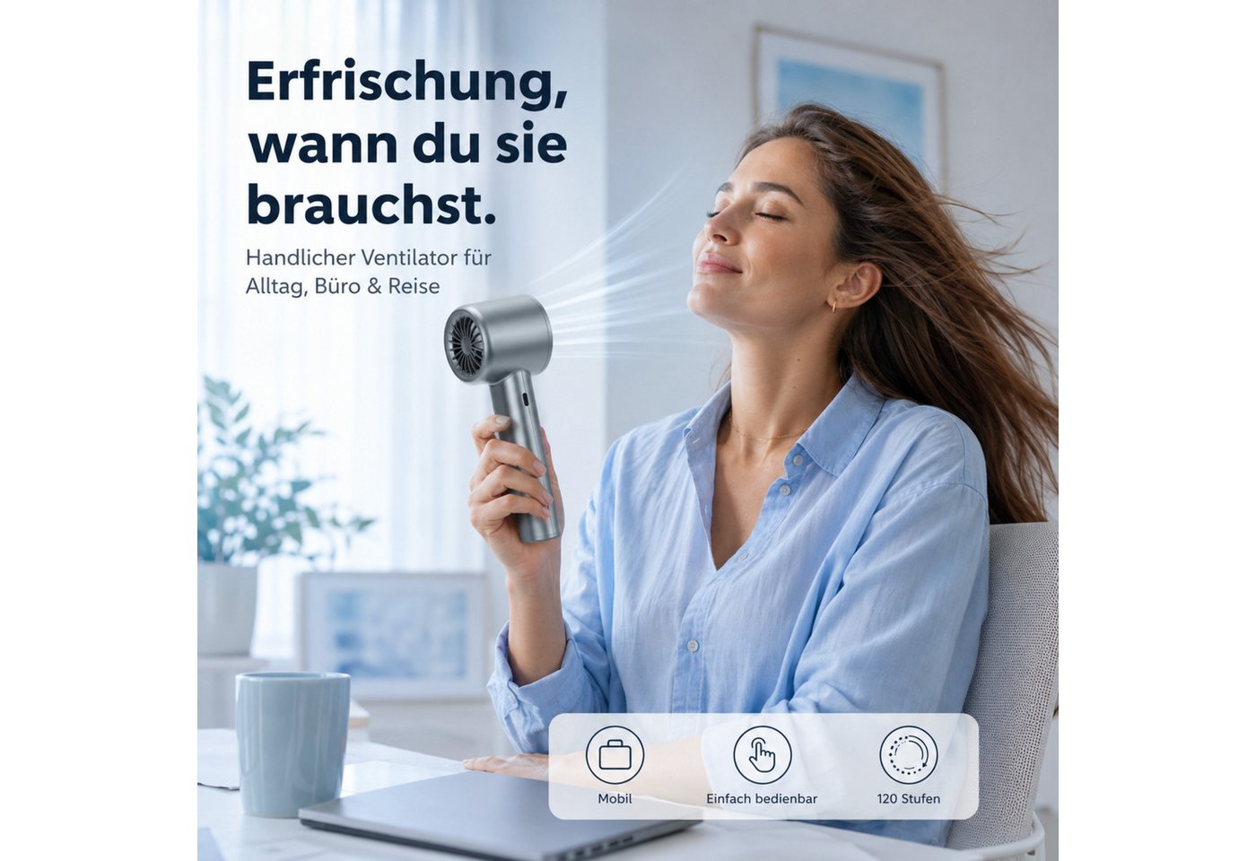 HS.SUPPLY Handventilator Mini Handventilator mit LED-Display, 120 Stufen, USB-aufladbar, Kompakt, tragbar, 120 Stufen, LED-Display, USB-aufladbar Bild 2
