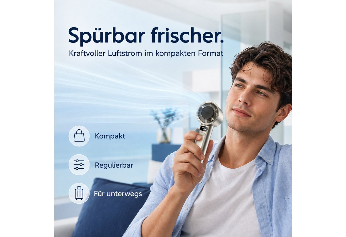 HS.SUPPLY Handventilator Mini Handventilator mit LED-Display, 120 Stufen, USB-aufladbar, Kompakt, tragbar, 120 Stufen, LED-Display, USB-aufladbar Bild 3