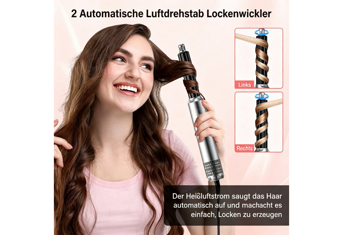 AIBISTAR Multihaarstyler 6-in-1 Haarstyler & Haartrockner,Warmluftbürste Airstyler Set, Ideal für glattes, voluminöses & lockiges Haar