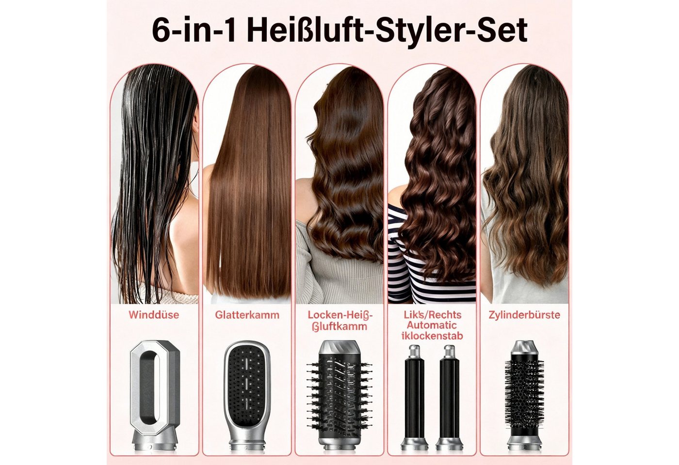 AIBISTAR Multihaarstyler 6-in-1 Haarstyler & Haartrockner,Warmluftbürste Airstyler Set, Ideal für glattes, voluminöses & lockiges Haar Bild 3