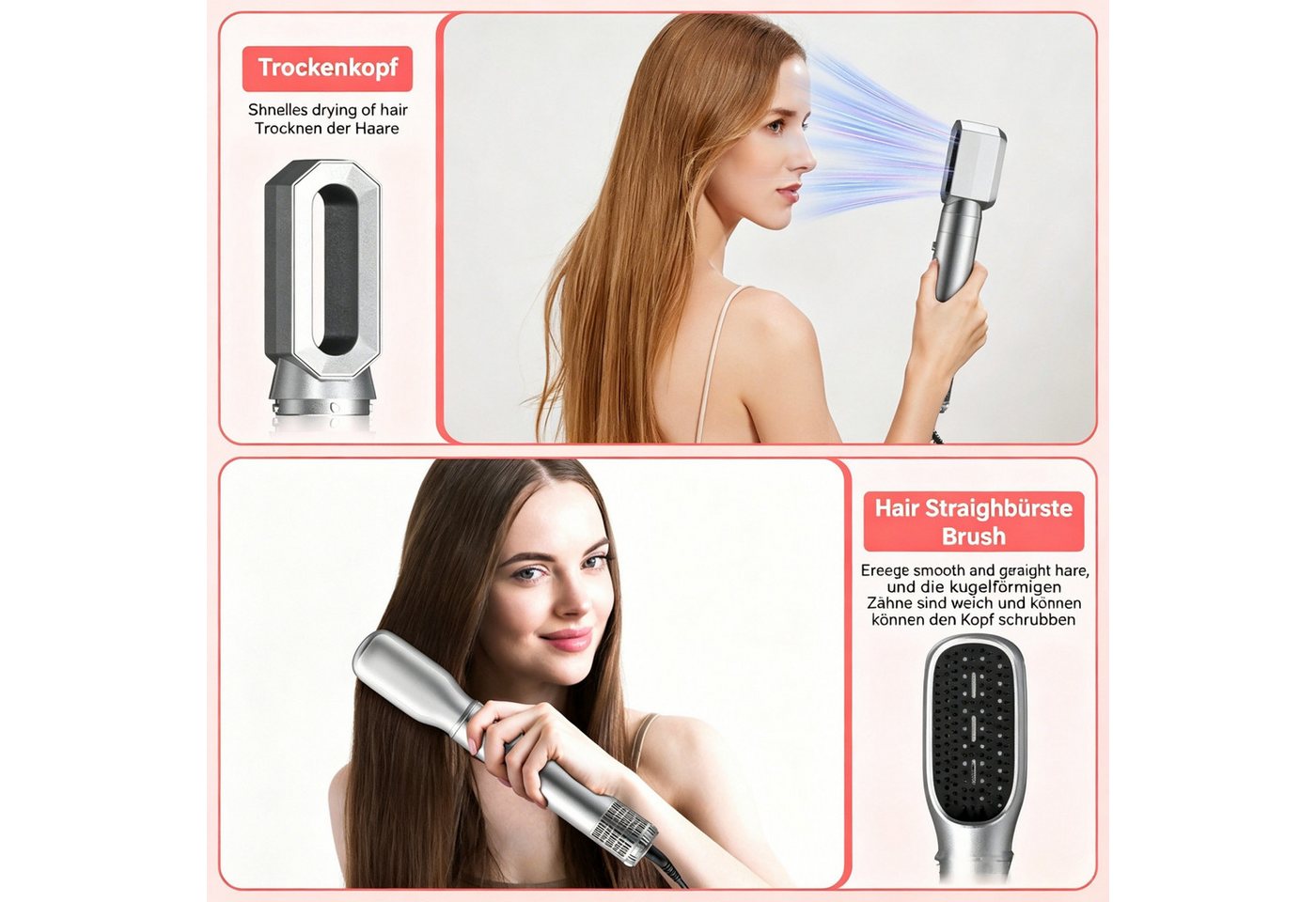 AIBISTAR Multihaarstyler 6-in-1 Haarstyler & Haartrockner,Warmluftbürste Airstyler Set, Ideal für glattes, voluminöses & lockiges Haar Bild 4