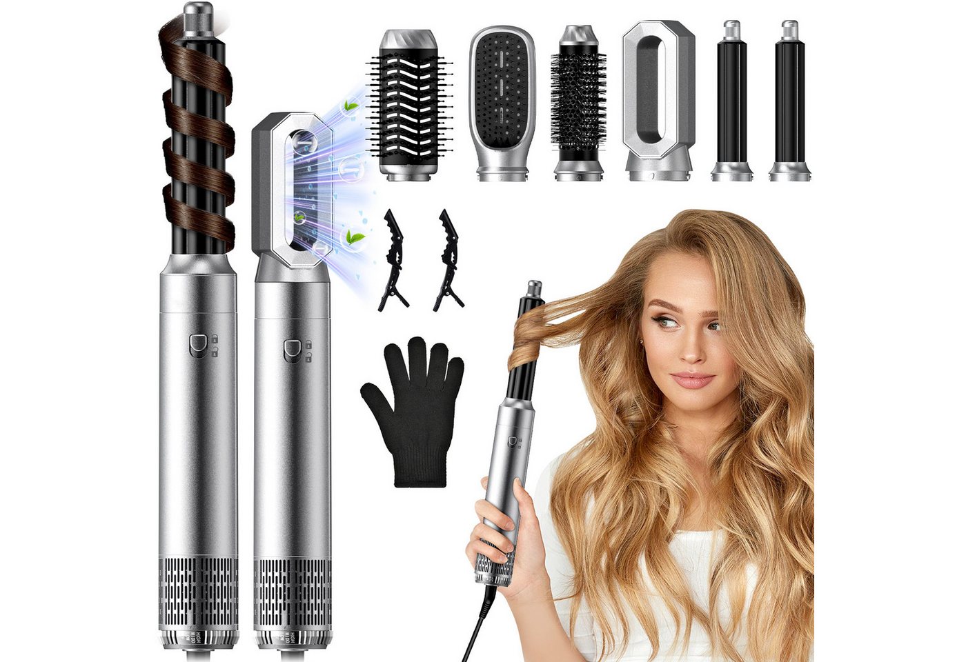 AIBISTAR Multihaarstyler 6-in-1 Haarstyler & Haartrockner,Warmluftbürste Airstyler Set, Ideal für glattes, voluminöses & lockiges Haar Bild 5