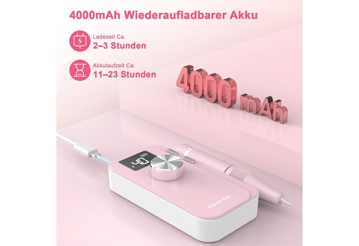 AIMAX Maniküre-Pediküre-Set Maniküre-Pediküre-Set Nagelfräser 40000 U/min, 4000 mAh