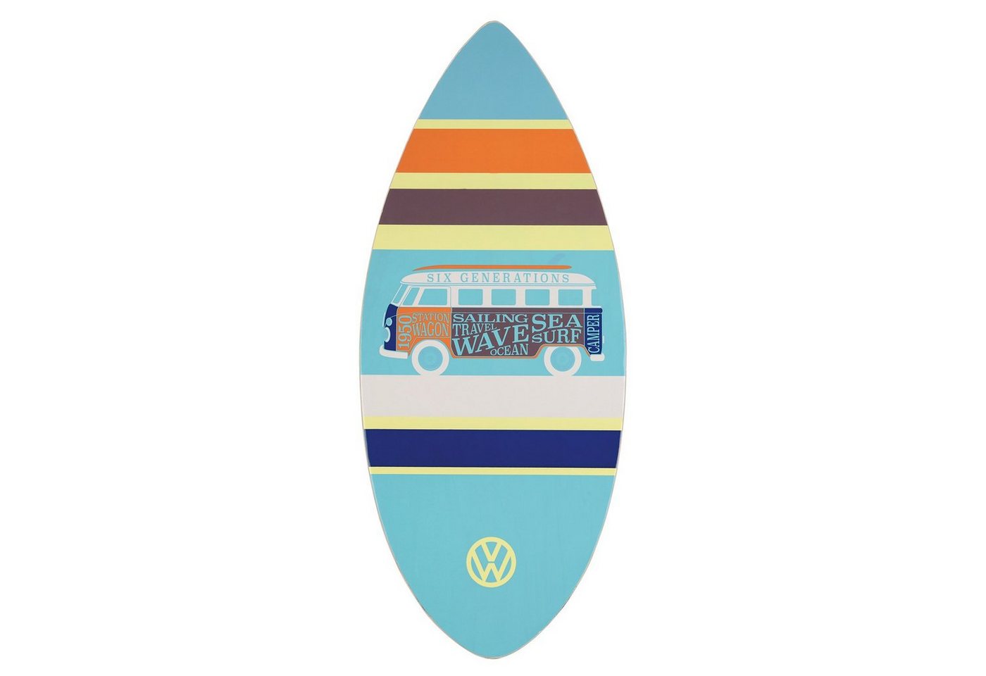 VW Collection by BRISA Wakesurfboard Volkswagen Skimboard aus Echtholz, (1 tlg), mit blauem T1 Bulli Bus Design, Maße: 44 x 104 cm