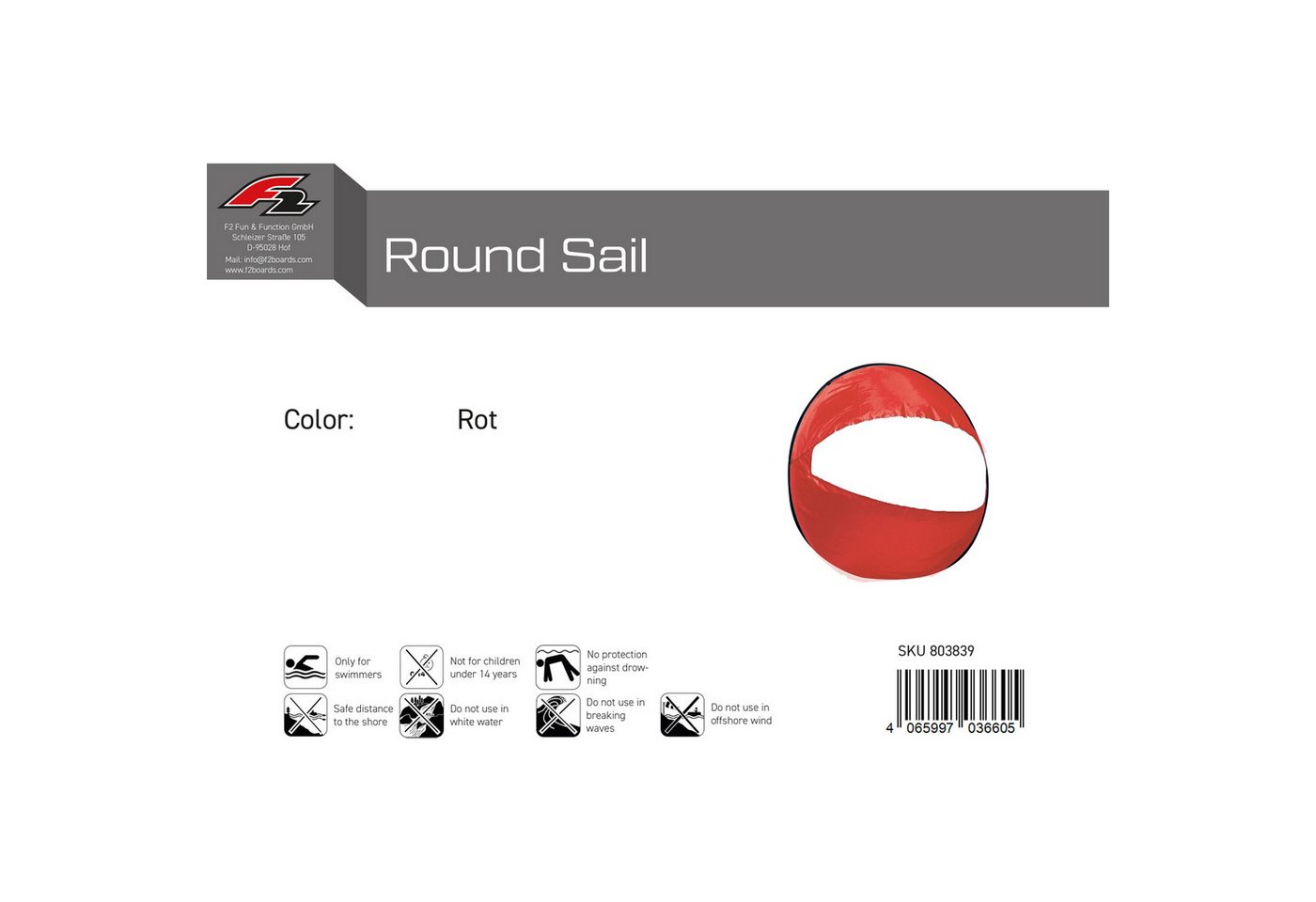 F2 F2 SUP Segel Round Sail Rot 2024/25 SUP-Paddel Bild 2