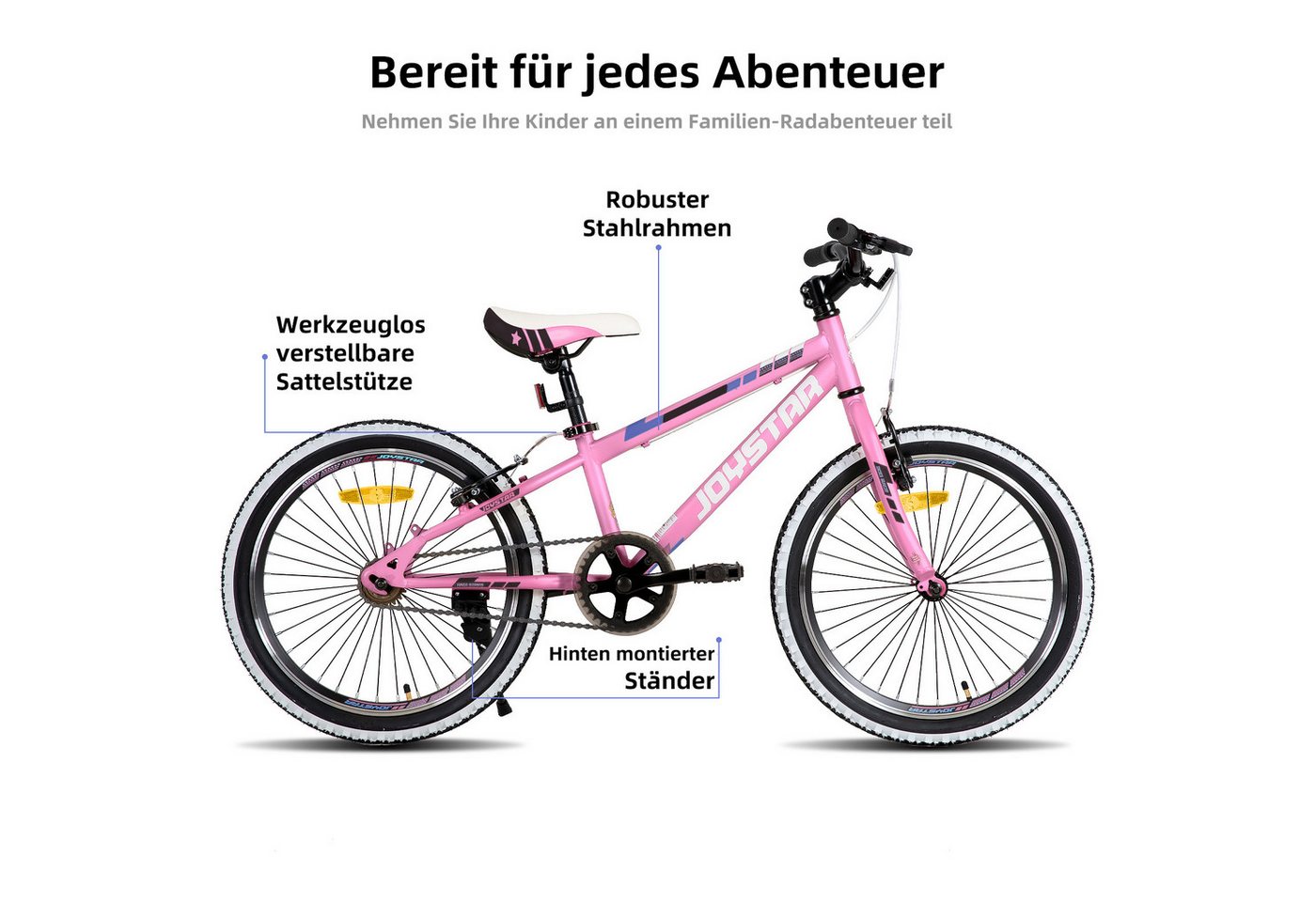 JOYSTAR Kinderfahrrad 20/24 Zoll Kinder‑Mountainbike 5‑16J, Hardtail Geländefahrrad, Hardtail Mountainbike für Kinder mit 1-Gang, Doppel-V-Bremse Bild 2