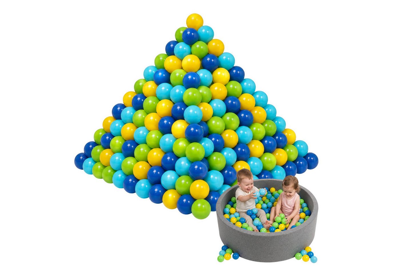 alldoro Bällebad-Bälle 300 bunte Bälle Ø 6 cm mit Tragetasche für Bällebad, Spielzelt & Pool, Spielbälle aus ungiftigem PE-Kunststoff, in Grün, Gelb, Blau & Türkis