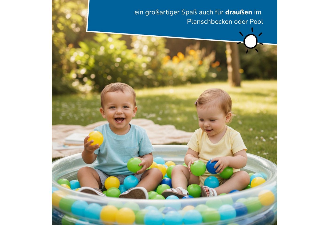 alldoro Bällebad-Bälle 300 bunte Bälle Ø 6 cm mit Tragetasche für Bällebad, Spielzelt & Pool, Spielbälle aus ungiftigem PE-Kunststoff, in Grün, Gelb, Blau & Türkis Bild 3